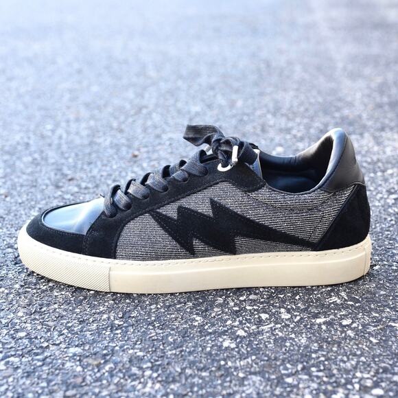 EUC Zadig & Voltaire La Flash Black / Silver Metallic Leather Sneaker Sz 8.5 - Picture 1 of 16